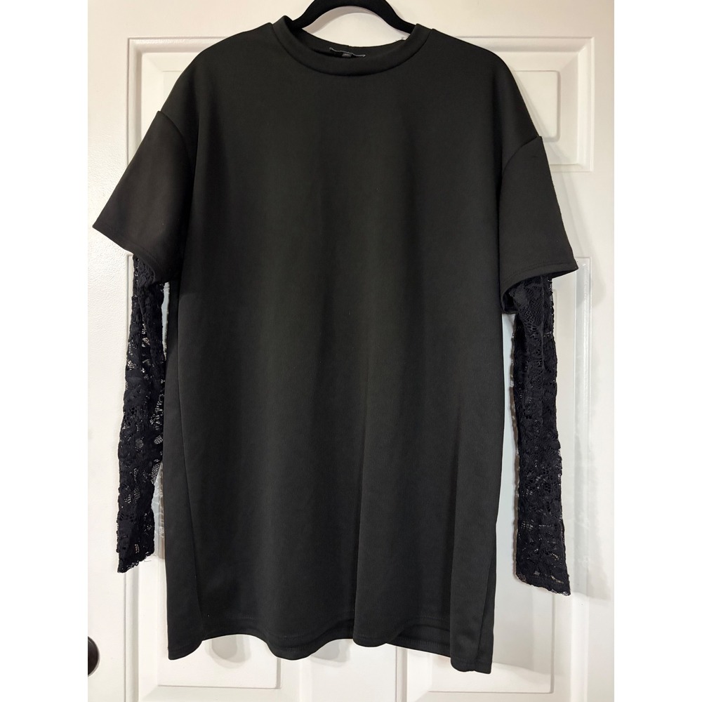 Fashion Nova | Plus Size Lace Layered Sleeve Top | 1X || Black |